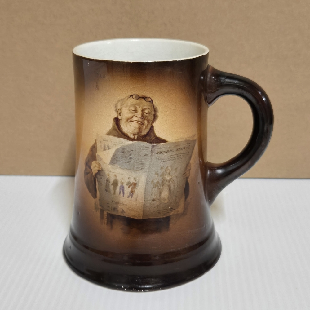 Vintage Monk Reading Newspaper Signed Stein